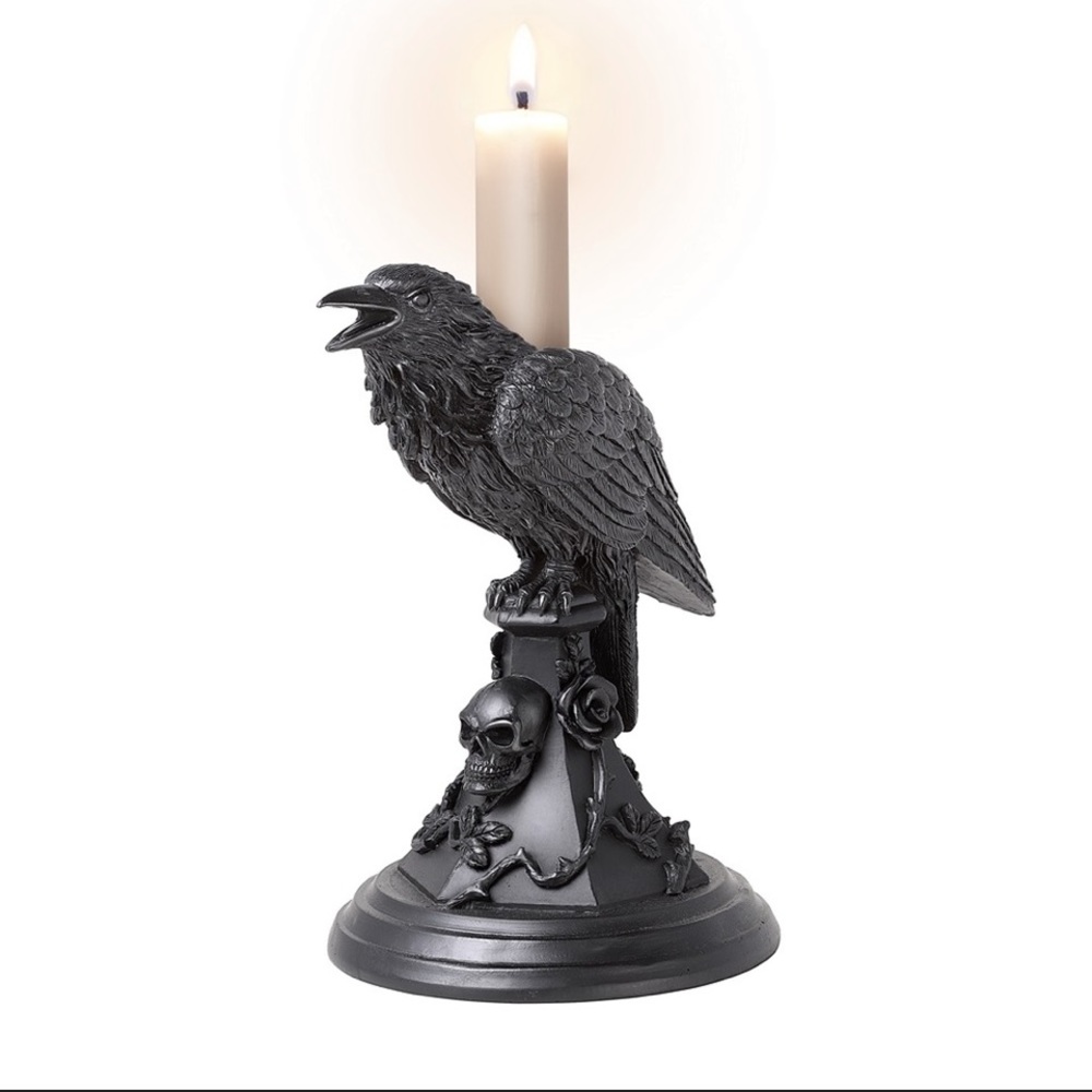 1 LEFT!!! Alchemy Gothic Black Raven Candle Stick Stand Black NWT